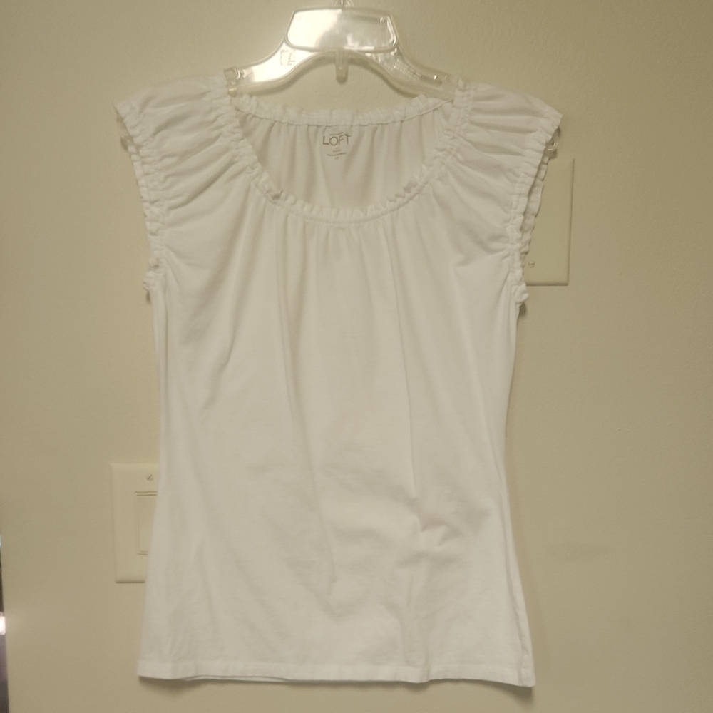 LOFT White Ruffled Cap Sleeve Blouse